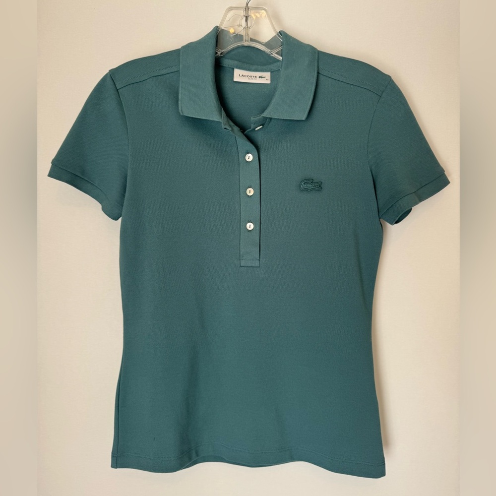 Lacoste Women's Teal Button Down Polo Shirt Size 32